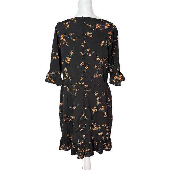 Pretty Little Thing US 18 Sheath Dress Black Floral Surplice Vneck Mini - Picture 10 of 11
